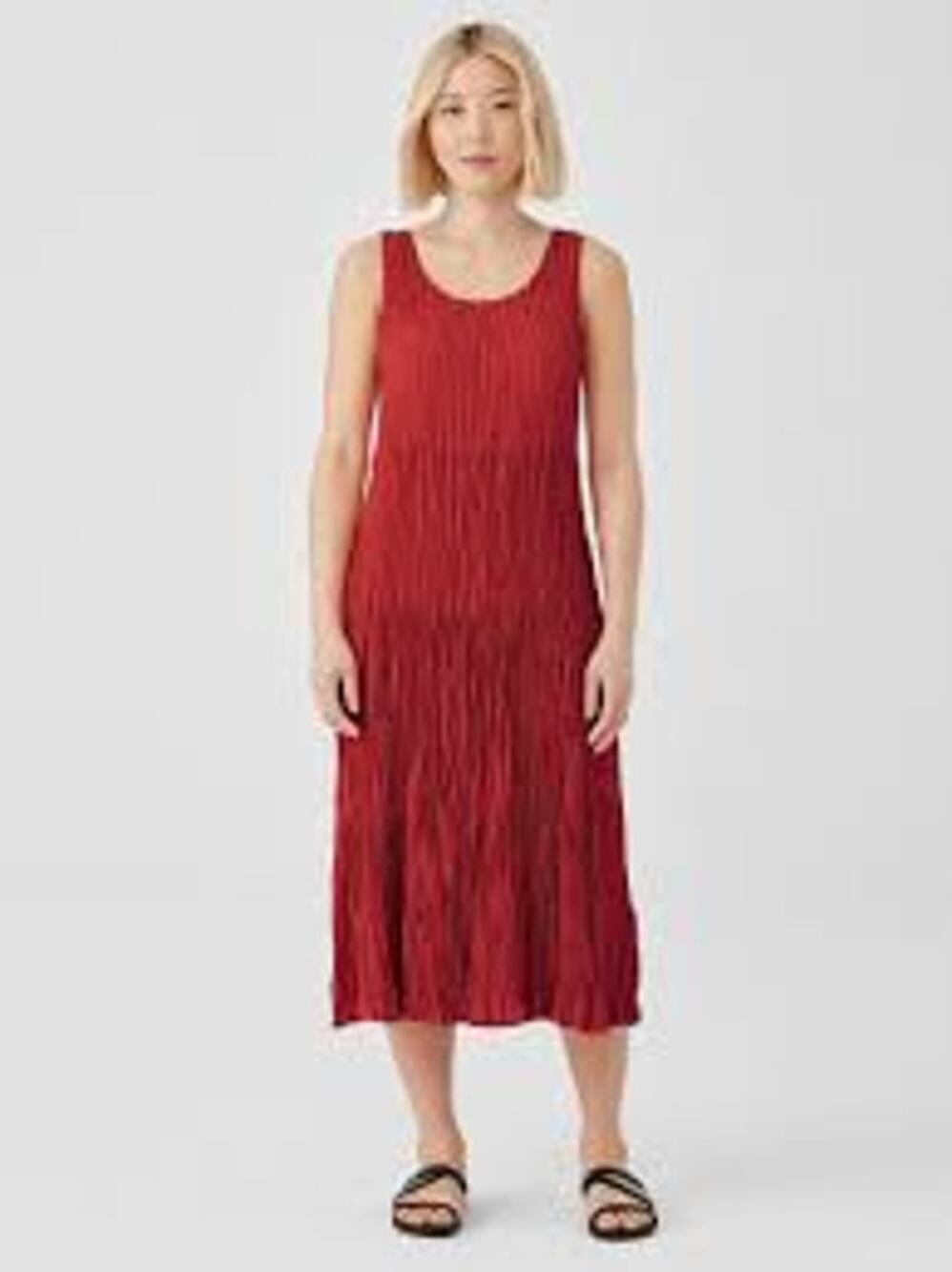 Eileen Fisher Crushed Silk Tiered Dress in Flame, Sz XS (2/4) -- NWT